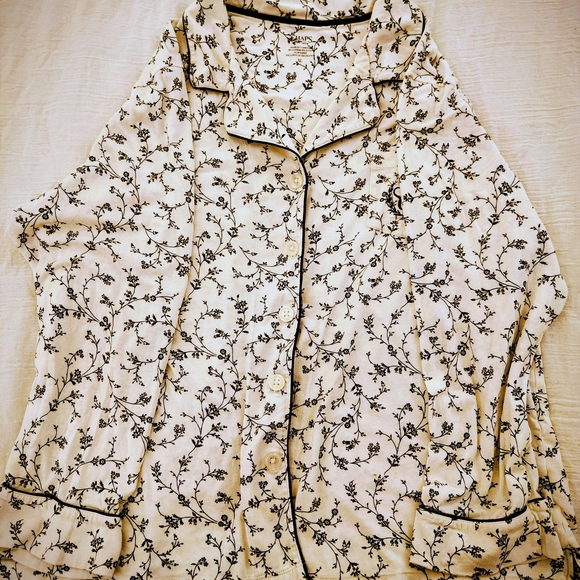 Black & White Floral Charter Club Cotton Blend Pajamas Monogram C Two Piece XL - Picture 10 of 16